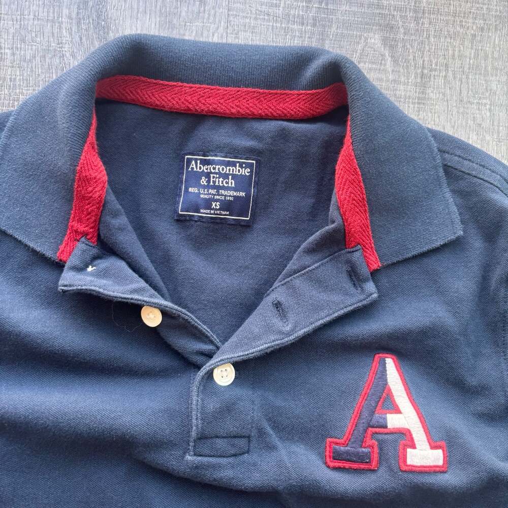 Abercrombie & Fitch Navy Polo Shirt Collar and Applique A Logo Size XS